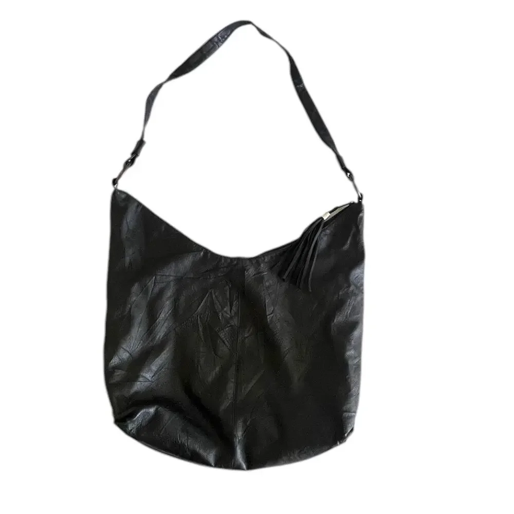 31 x 17 Vintage Womens Handbag Hobo Soft Leather Black Lg Goth Punk Minimalist